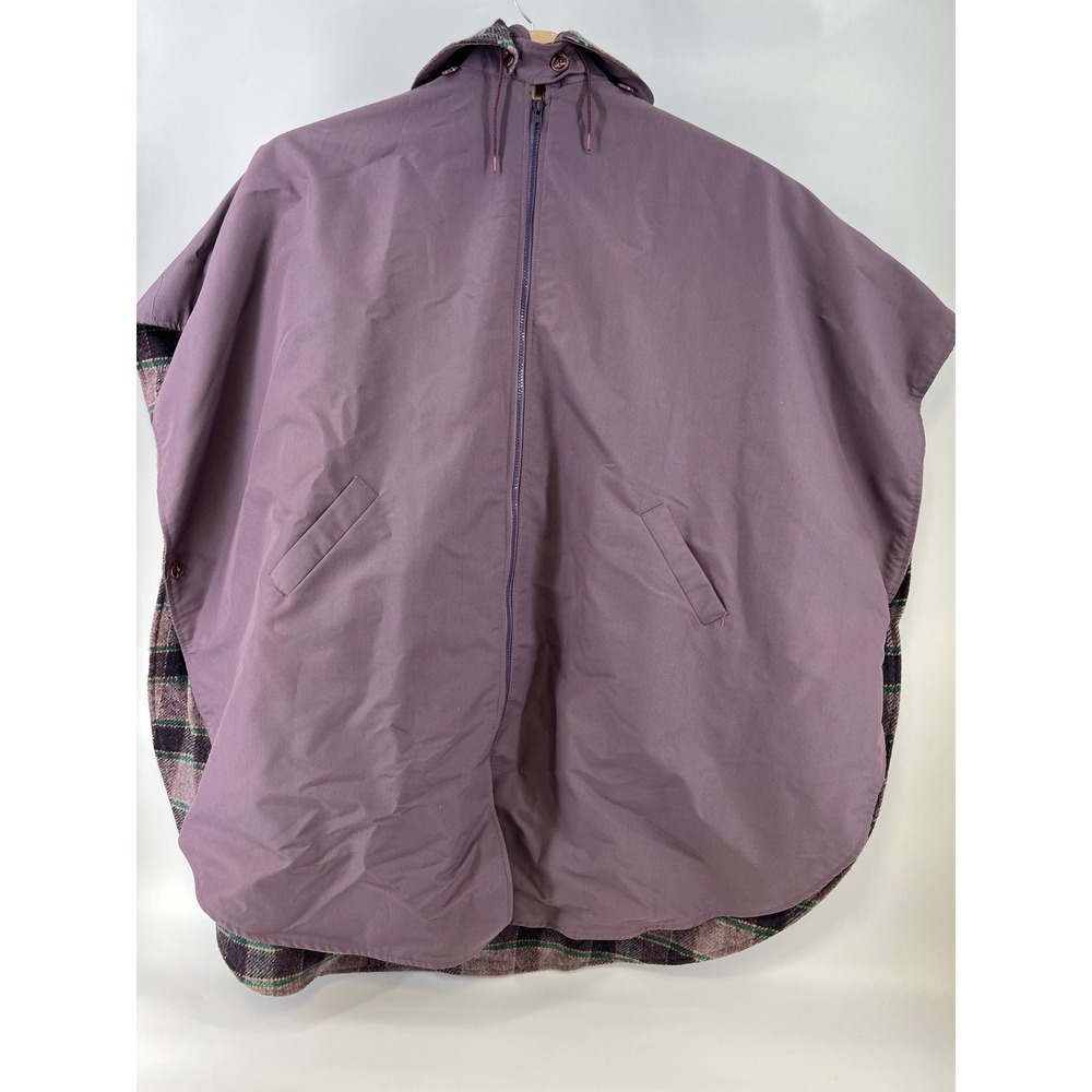 Vintage Rain or Shine Coat Corp Hooded Rain Cape Poncho Wool Plaid Lined USA